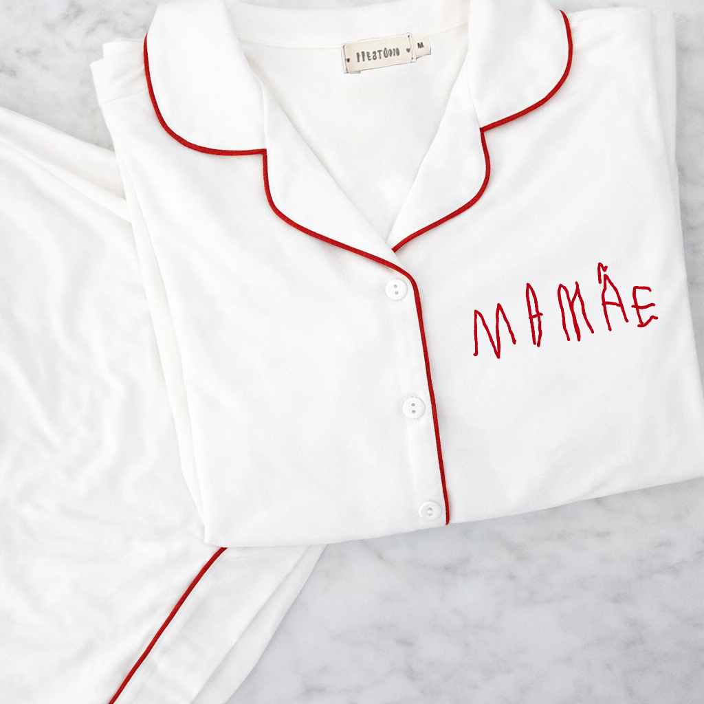 [PP-2794] Pijama Americano Feminino Bicolor Vermelho com Grafia Própria (P)