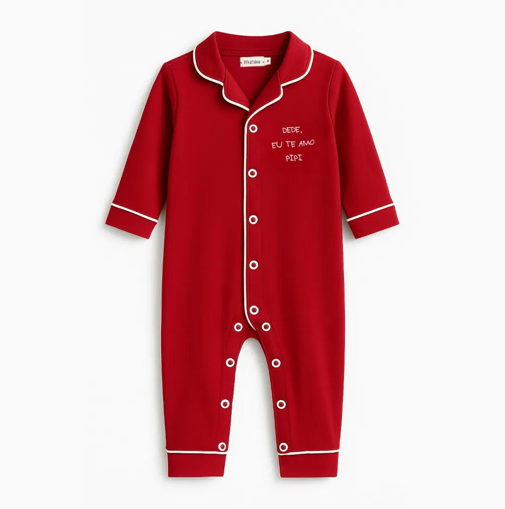 [PP-2830] Pijama Baby Macacão Americano Vermelho com Grafia Própria (P)