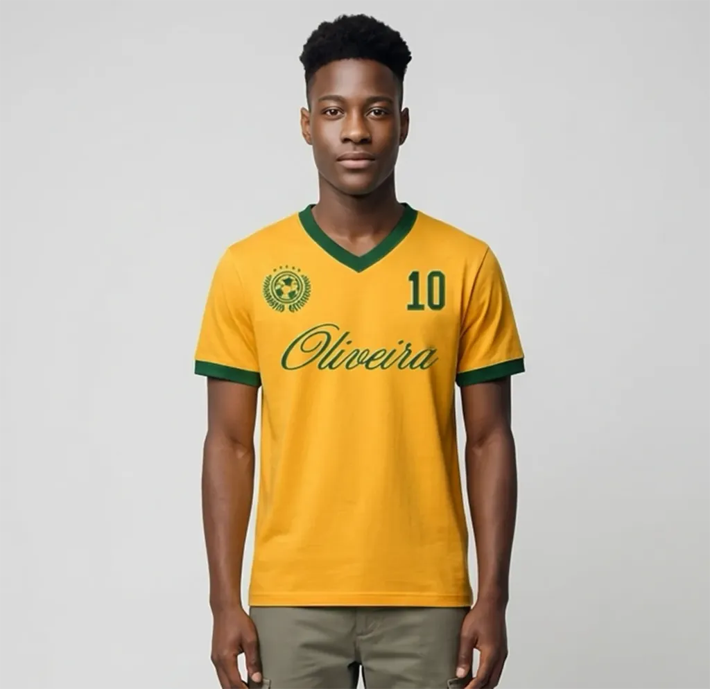 Camiseta Unissex Amarela com Gola V (P)