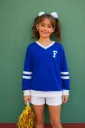 Tricot Infantil Azul Royal Listras Manga