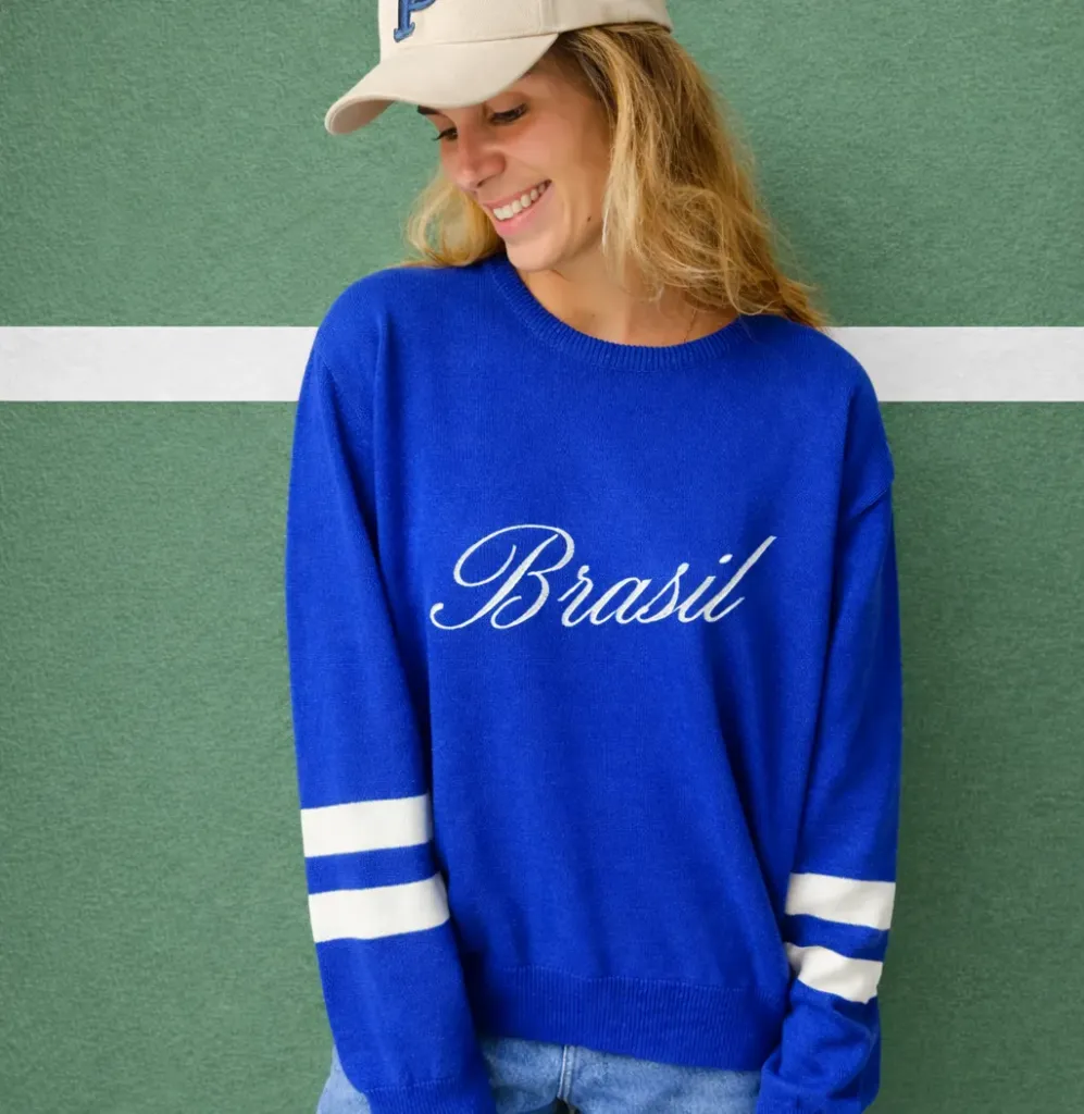 Tricot Unissex Azul Royal Listras Manga