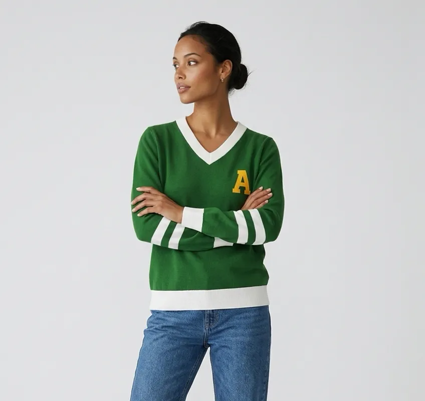 Tricot Feminino Verde Bandeira Listras Manga (P)