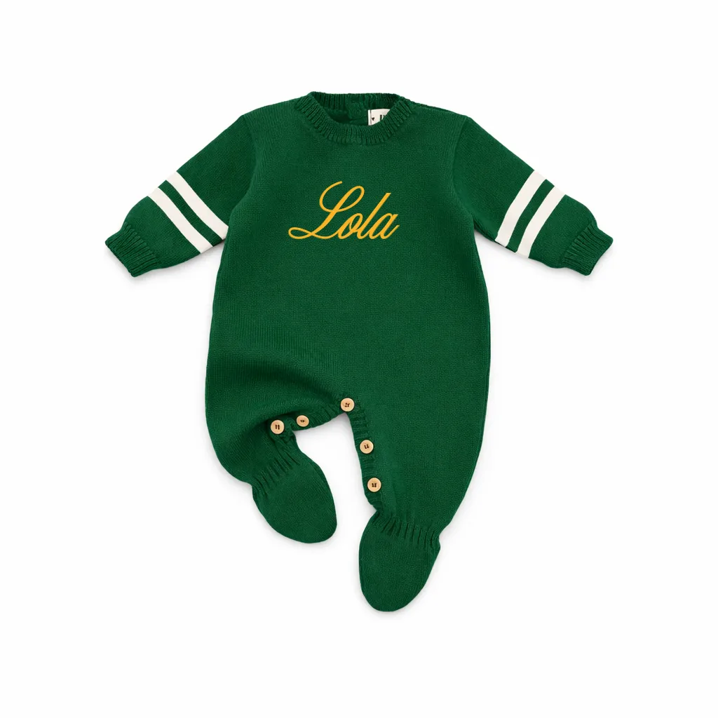 Macacão Tricot Verde Bandeira Listras Manga