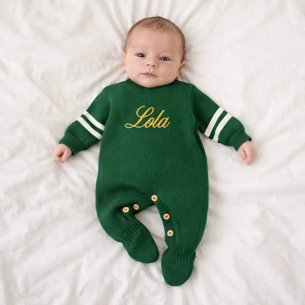 Macacão Tricot Verde Bandeira Listras Manga (RN)