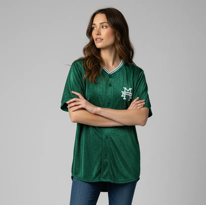 Camisa Baseball Lurex Royal com Botões (Verde Bandeira, PP)