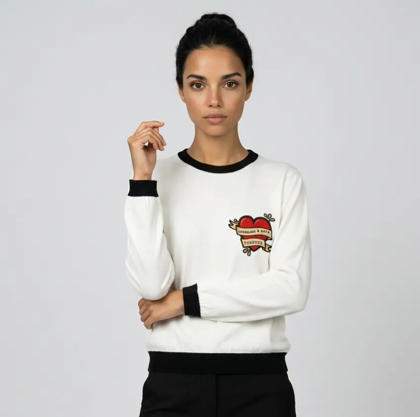 [PP-3630] Tricot Slim Feminino Bordado Tattoo (P)