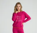 Tricot Slim Feminino Magenta com Frase Bordada
