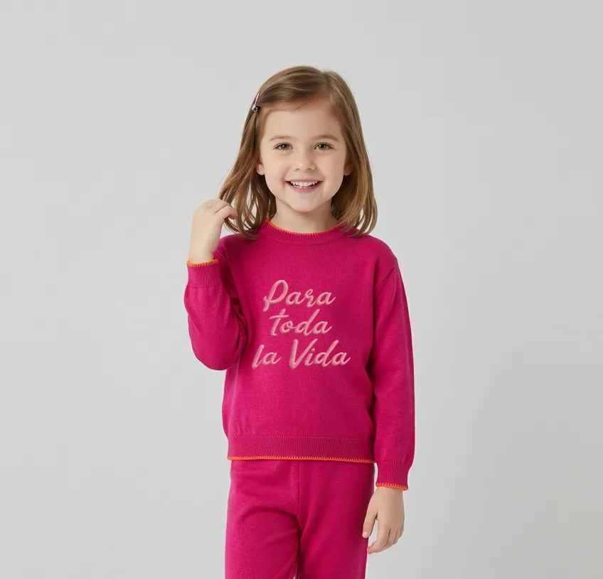 Tricot Slim Infantil Magenta com Frase Bordada