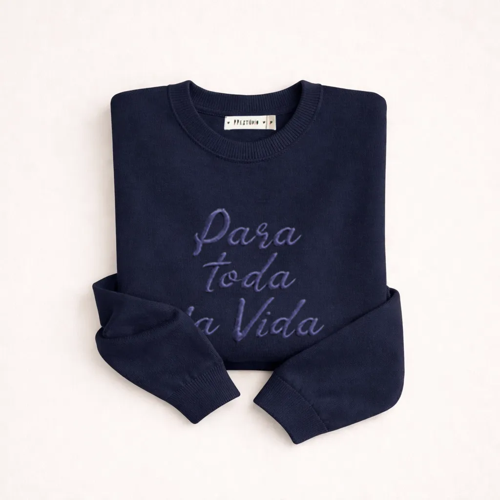 [PP-3769] Tricot Slim Infantil Marinho com Frase Bordada (M (6-12M))