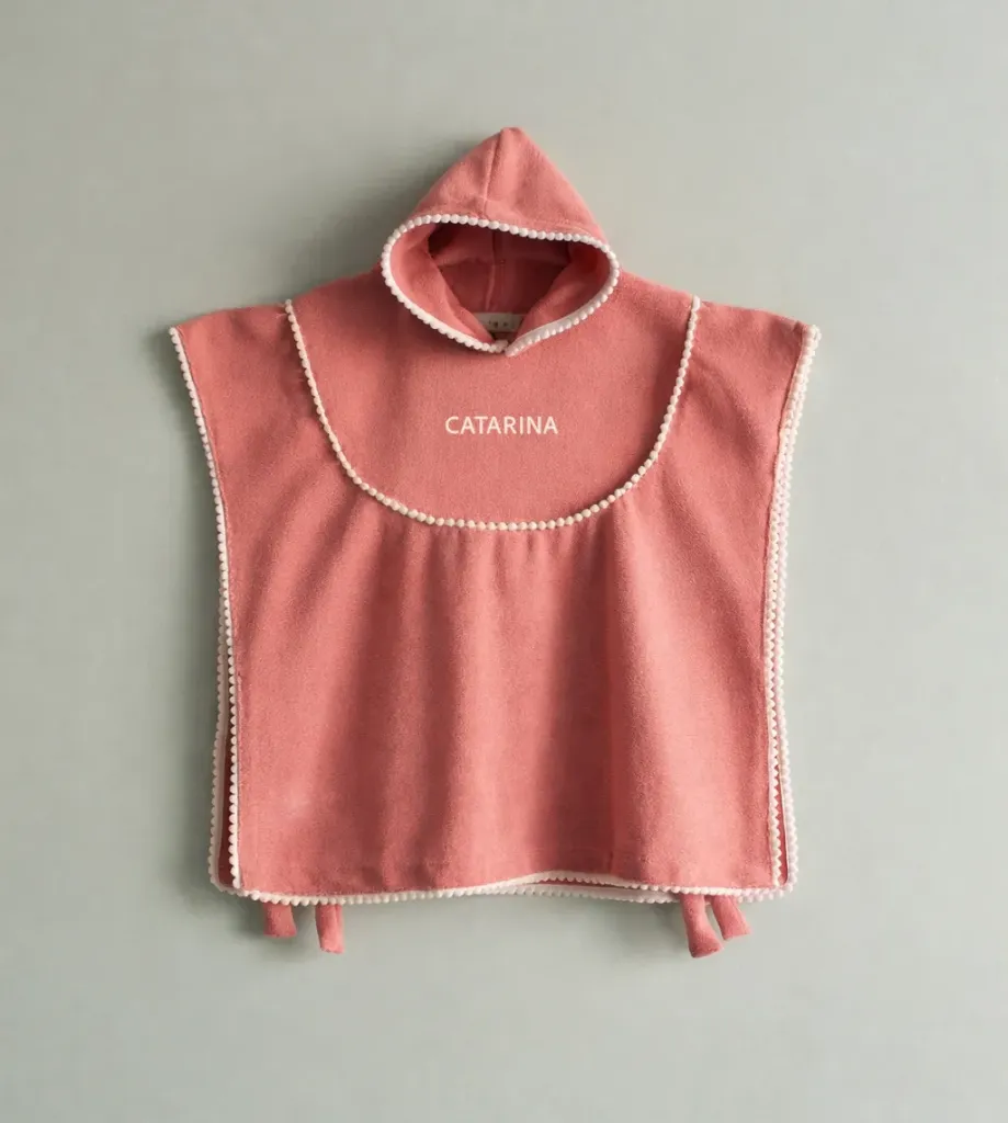 Poncho Atoalhado Rosa Claro (PP (1-2 anos))