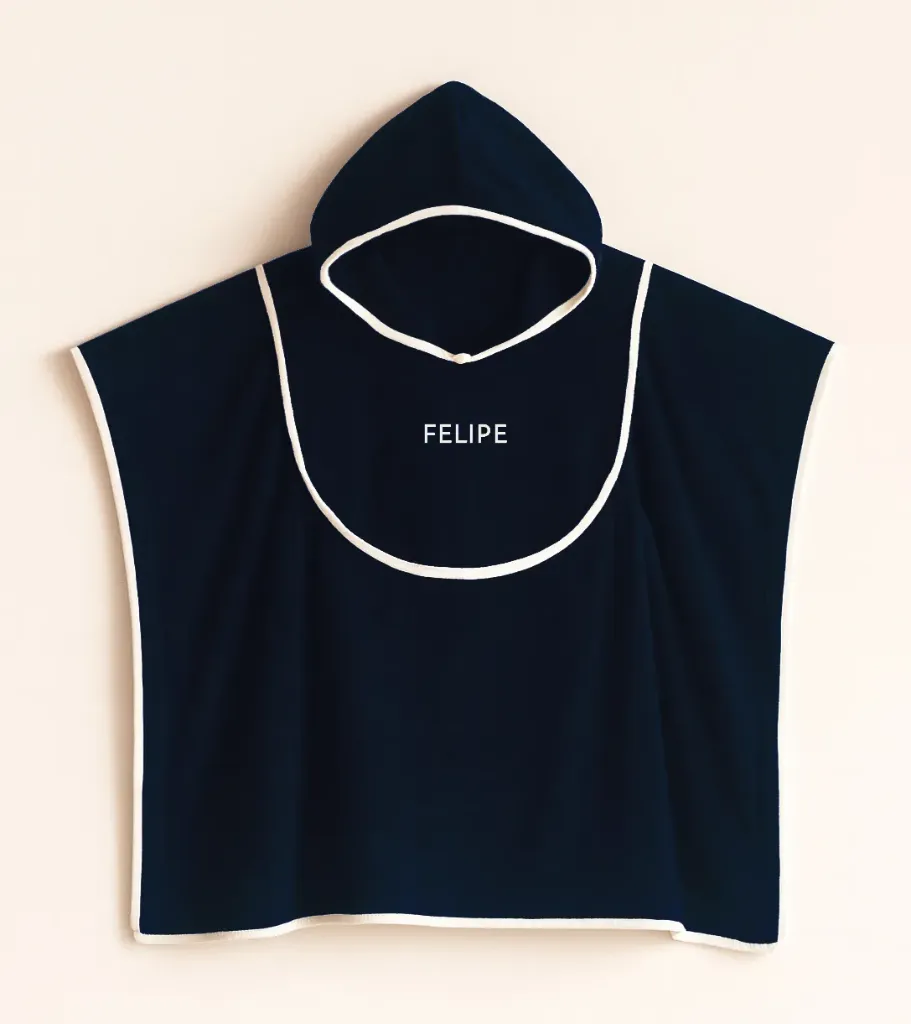 Poncho Atoalhado Marinho com Viés Liso (PP (1-2 anos))