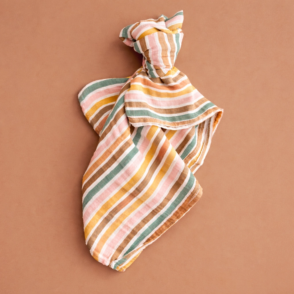[PP-3303] Swaddle Listrado Verde, Mostarda e Rosa